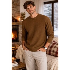 Samuel Windsor Sweater Camel Brown Ribbed Wool Cotton Knit - XXL
